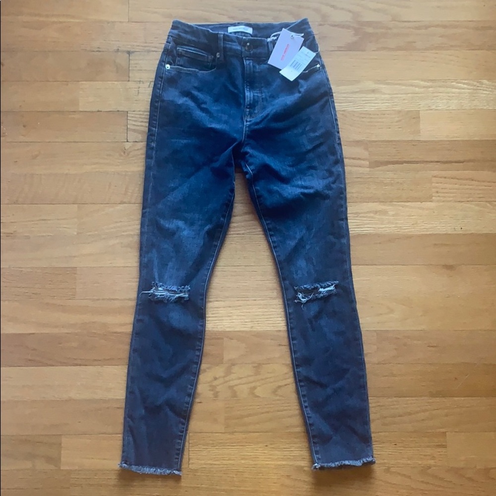 Good American (good leg cropped jeans) raw hem